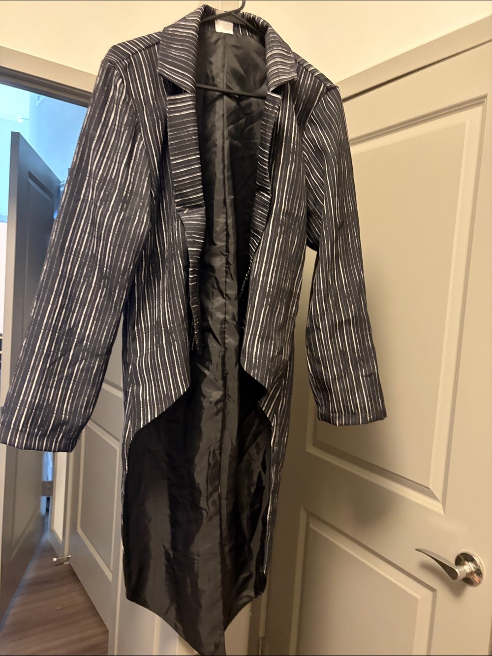 Disney Jack Skellington Black and Silver Striped Asymmetrical Drape Coat